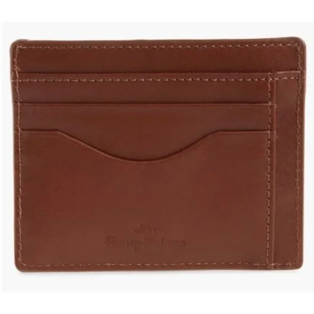 Tommy Bahama Mens Tan Leather Laced Wallet Slotted Card Case Gift Boxed New